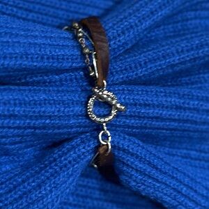 Leather & Silver Tone Bracelet with Toggle Clasp